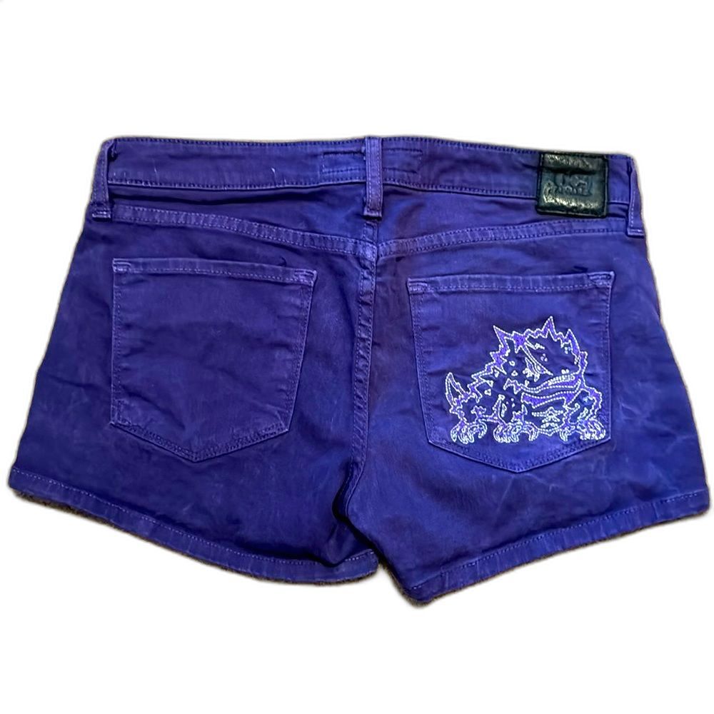 TCU Horned Frog Rear Pocket Purple Denim Shorts